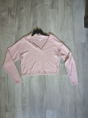 a new day Pale Pink Ribbed V-Neck Cropped Long Sleeve Top
